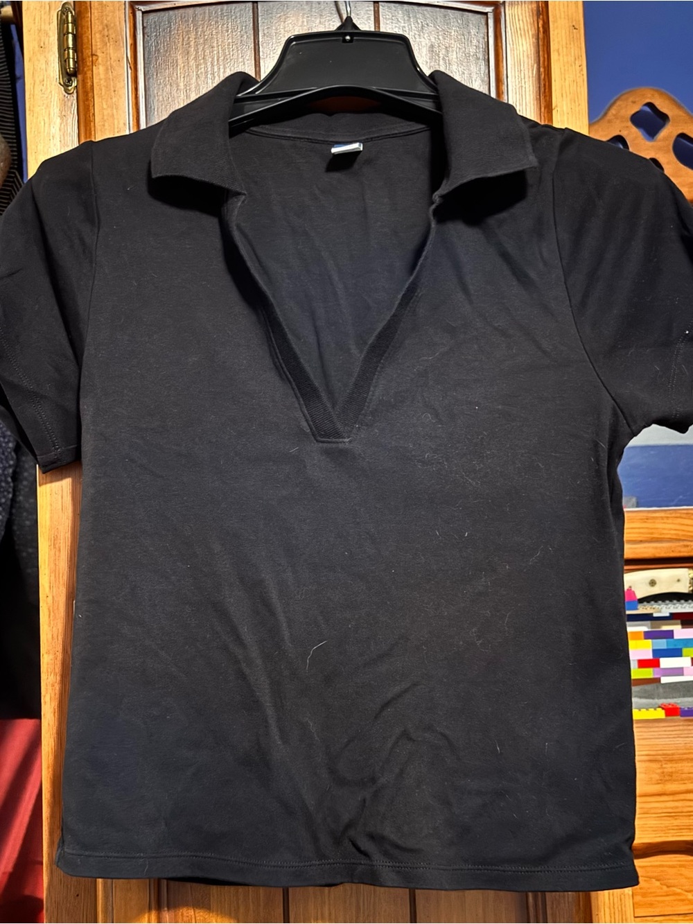Old Navy Black Short Sleeve Polo Shirt with Open V-Neck